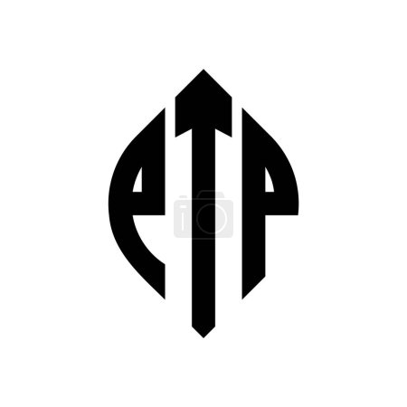 Ilustración de Diseño del logotipo de la letra del círculo PTP con forma de círculo y elipse. Letras elipse PTP con estilo tipográfico. Las tres iniciales forman un logotipo circular. PTP círculo emblema abstracto monograma carta marca vector. - Imagen libre de derechos
