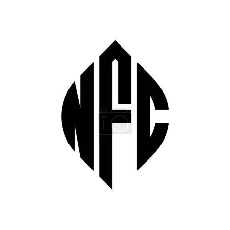 Ilustración de Diseño del logotipo de la letra del círculo NFC con forma de círculo y elipse. NFC elipse letras con estilo tipográfico. Las tres iniciales forman un logotipo circular. NFC círculo emblema abstracto monograma carta marca vector. - Imagen libre de derechos