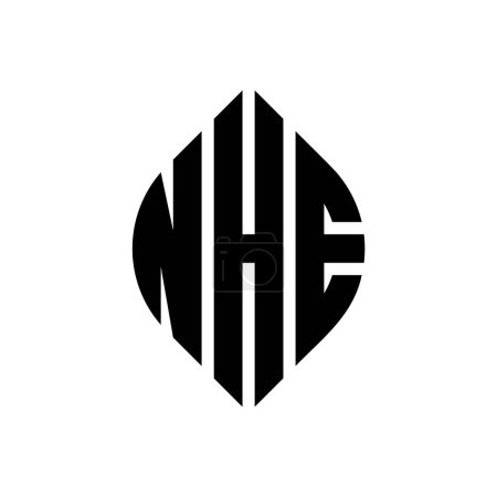 Ilustración de Diseño del logotipo de la letra del círculo NHE con forma de círculo y elipse. NHE elipse letras con estilo tipográfico. Las tres iniciales forman un logotipo circular. NHE círculo emblema abstracto monograma carta marca vector. - Imagen libre de derechos