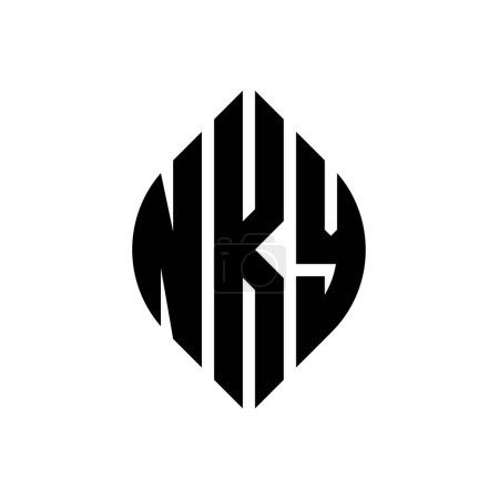 NKY circle letter logo design with circle and ellipse shape. NKY ellipse letters with typographic style. The three initials form a circle logo. NKY Circle Emblem Abstract Monogram Letter Mark Vector.