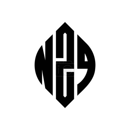 Ilustración de Diseño del logotipo de la letra del círculo NZQ con forma de círculo y elipse. Letras elipse NZQ con estilo tipográfico. Las tres iniciales forman un logotipo circular. NZQ círculo emblema abstracto monograma carta marca vector. - Imagen libre de derechos