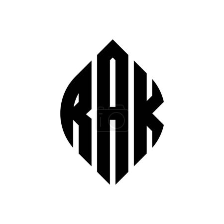 Illustration for RAK circle letter logo design with circle and ellipse shape. RAK ellipse letters with typographic style. The three initials form a circle logo. RAK Circle Emblem Abstract Monogram Letter Mark Vector. - Royalty Free Image