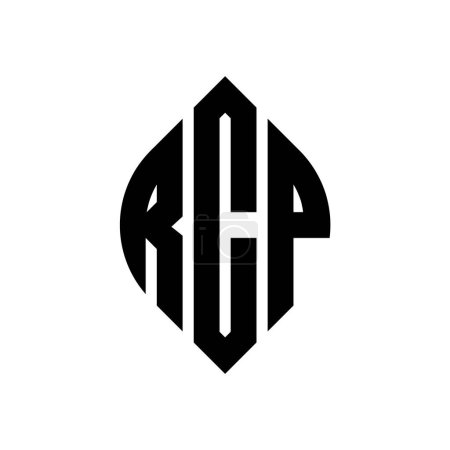 Ilustración de Diseño del logotipo de la letra del círculo RCP con forma de círculo y elipse. Letras elipse RCP con estilo tipográfico. Las tres iniciales forman un logotipo circular. RCP Circle Emblema Monograma Abstracto Carta Marca Vector. - Imagen libre de derechos