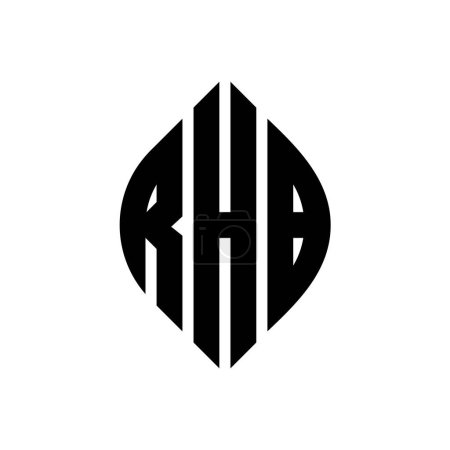 Ilustración de Diseño del logotipo de la letra del círculo RHB con forma de círculo y elipse. Letras elipse RHB con estilo tipográfico. Las tres iniciales forman un logotipo circular. RHB Circle Emblema Monograma abstracto Carta Marca Vector. - Imagen libre de derechos