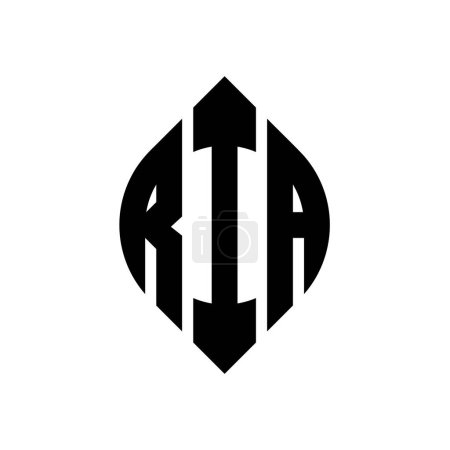 Illustration for RIA circle letter logo design with circle and ellipse shape. RIA ellipse letters with typographic style. The three initials form a circle logo. RIA Circle Emblem Abstract Monogram Letter Mark Vector. - Royalty Free Image