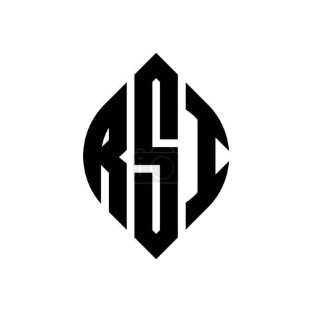 Ilustración de Diseño del logotipo de la letra del círculo RSI con forma de círculo y elipse. Letras elipse RSI con estilo tipográfico. Las tres iniciales forman un logotipo circular. RSI círculo emblema abstracto monograma carta marca vector. - Imagen libre de derechos