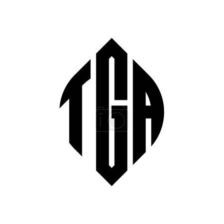 Illustration for TGA circle letter logo design with circle and ellipse shape. TGA ellipse letters with typographic style. The three initials form a circle logo. TGA Circle Emblem Abstract Monogram Letter Mark Vector. - Royalty Free Image