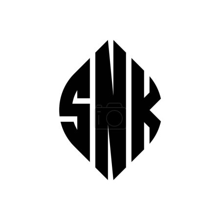 Ilustración de SNK círculo letra logo diseño con forma de círculo y elipse. SNK elipse letras con estilo tipográfico. Las tres iniciales forman un logotipo circular. SNK Circle Emblema Monograma abstracto Carta Marca Vector. - Imagen libre de derechos