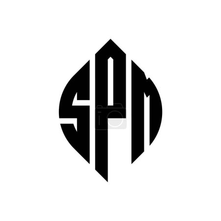 Ilustración de Diseño del logotipo de la letra del círculo SPM con forma de círculo y elipse. SPM elipse letras con estilo tipográfico. Las tres iniciales forman un logotipo circular. Vector abstracto de la marca de la letra del monograma del emblema del círculo de SPM. - Imagen libre de derechos