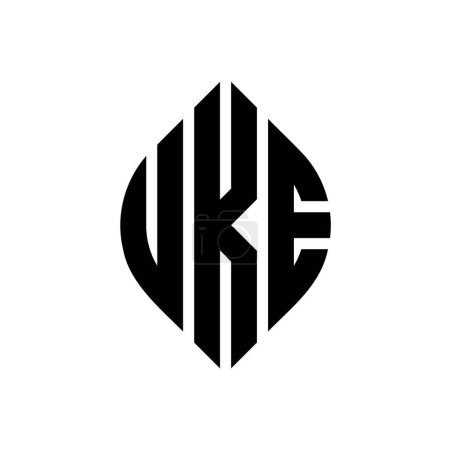 Illustration for UKE circle letter logo design with circle and ellipse shape. UKE ellipse letters with typographic style. The three initials form a circle logo. UKE Circle Emblem Abstract Monogram Letter Mark Vector. - Royalty Free Image