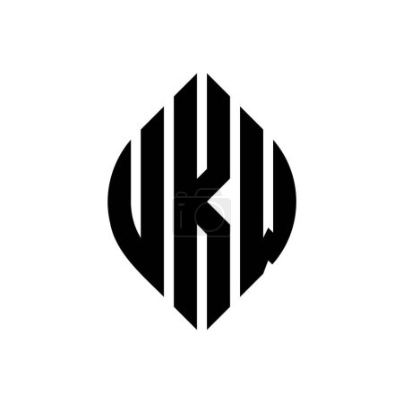 Ilustración de Diseño del logotipo de la letra del círculo de UKW con forma de círculo y elipse. Letras elipse UKW con estilo tipográfico. Las tres iniciales forman un logotipo circular. Vector abstracto de la marca de la letra del monograma del emblema del círculo de UKW. - Imagen libre de derechos