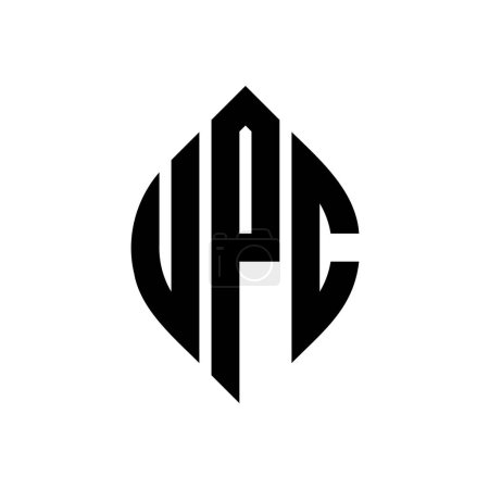 Ilustración de Diseño del logotipo de la letra del círculo UPC con forma de círculo y elipse. Letras elipse UPC con estilo tipográfico. Las tres iniciales forman un logotipo circular. UPC Circle Emblema Monograma abstracto Carta Marca Vector. - Imagen libre de derechos