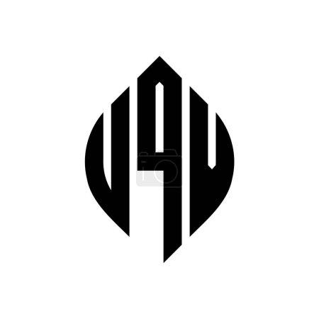 Ilustración de Diseño del logotipo de la letra del círculo UQV con forma de círculo y elipse. Letras elipse UQV con estilo tipográfico. Las tres iniciales forman un logotipo circular. Vector abstracto de la marca de la letra del monograma del emblema del círculo UQV. - Imagen libre de derechos