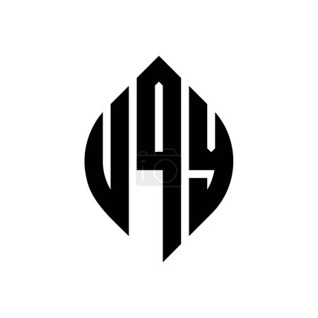 Ilustración de Diseño del logotipo de la letra del círculo UQV con forma de círculo y elipse. Letras elipse UQV con estilo tipográfico. Las tres iniciales forman un logotipo circular. Vector abstracto de la marca de la letra del monograma del emblema del círculo UQV. - Imagen libre de derechos
