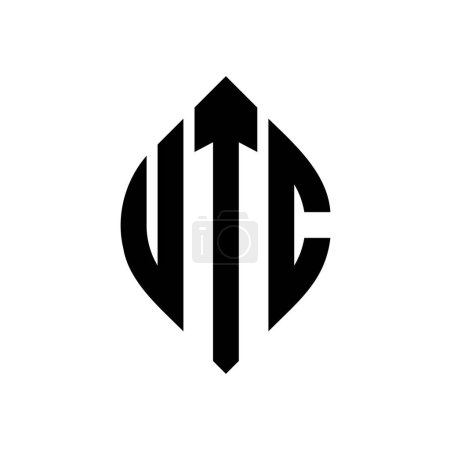 Téléchargez les illustrations : UTC cercle lettre logo design avec cercle et ellipse forme. Lettres d'ellipse UTC avec style typographique. Les trois initiales forment un logo circulaire. UTC Circle Emblem Résumé Lettre monogramme Mark Vector. - en licence libre de droit
