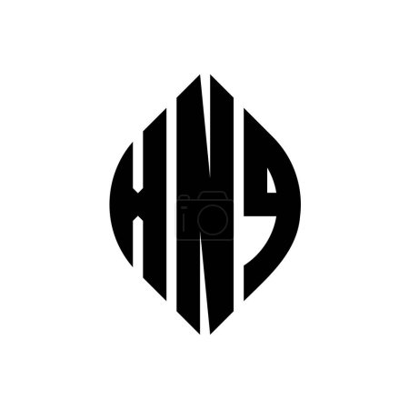 Ilustración de Diseño del logotipo de la letra del círculo XNQ con forma de círculo y elipse. Letras elipse XNQ con estilo tipográfico. Las tres iniciales forman un logotipo circular. XNQ círculo emblema abstracto monograma carta marca vector. - Imagen libre de derechos