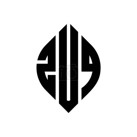 Ilustración de Diseño del logotipo de la letra del círculo ZUQ con forma de círculo y elipse. Letras elipse ZUQ con estilo tipográfico. Las tres iniciales forman un logotipo circular. ZUQ Circle Emblema Abstracto Monograma Carta Marca Vector. - Imagen libre de derechos
