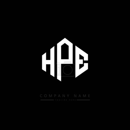 Ilustración de Diseño del logotipo de la letra HPE con forma de polígono. Diseño del logo en forma de polígono y cubo de HPE. Plantilla de logotipo de hexágono HPE colores blanco y negro. Monograma de HPE, logotipo comercial e inmobiliario. - Imagen libre de derechos