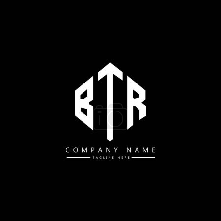 Illustration for BTR letter logo design with polygon shape. BTR polygon and cube shape logo design. BTR hexagon vector logo template white and black colors. BTR monogram, business and real estate logo. - Royalty Free Image