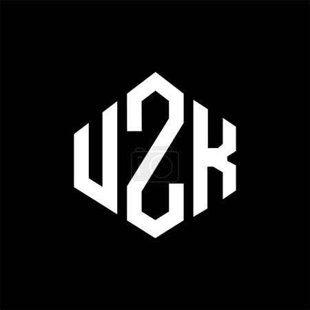 Illustration for UZK letter logo design with polygon shape. UZK polygon and cube shape logo design. UZK hexagon vector logo template white and black colors. UZK monogram, business and real estate logo. - Royalty Free Image