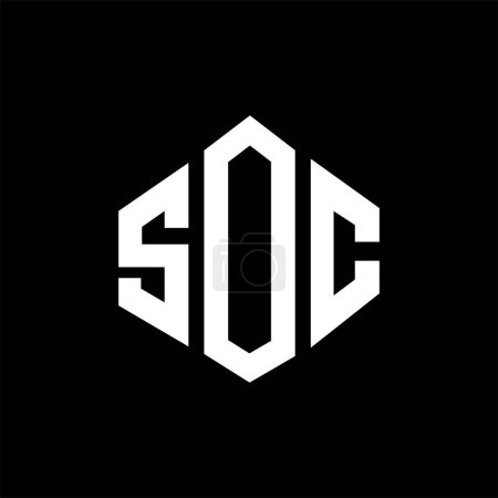 Illustration for SOC letter logo design with polygon shape. SOC polygon and cube shape logo design. SOC hexagon vector logo template white and black colors. SOC monogram, business and real estate logo. - Royalty Free Image