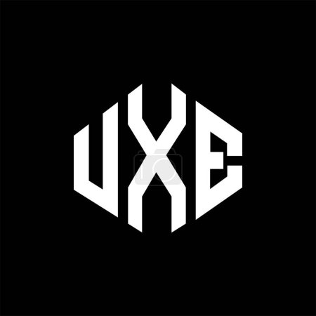 Téléchargez les illustrations : UXE lettre logo design avec forme de polygone. Polygone UXE et conception de logo en forme de cube. Modèle de logo vectoriel UXE hexagone blanc et noir. Monogramme UXE, logo commercial et immobilier. - en licence libre de droit