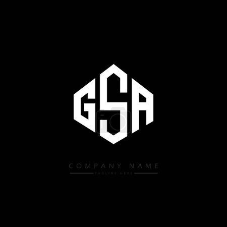 Téléchargez les illustrations : GSA lettre logo design avec forme de polygone. GSA polygone et forme de cube logo design. Modèle de logo vectoriel hexagonal GSA blanc et noir. Monogramme GSA, logo commercial et immobilier. - en licence libre de droit