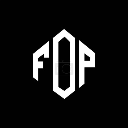 Illustration for FOP letter logo design with polygon shape. FOP polygon and cube shape logo design. FOP hexagon vector logo template white and black colors. FOP monogram, business and real estate logo. - Royalty Free Image