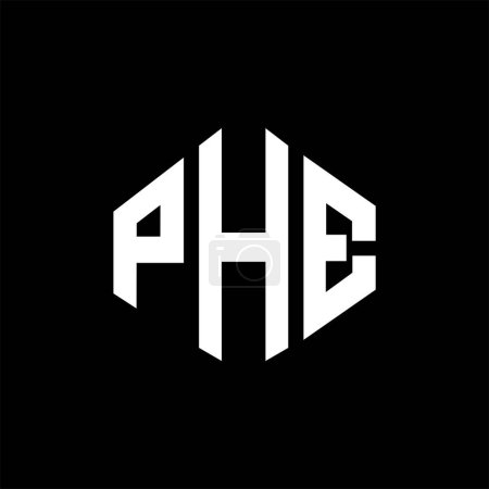 Illustration for PHE letter logo design with polygon shape. PHE polygon and cube shape logo design. PHE hexagon vector logo template white and black colors. PHE monogram, business and real estate logo. - Royalty Free Image