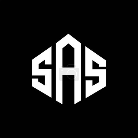 Illustration for SAS letter logo design with polygon shape. SAS polygon and cube shape logo design. SAS hexagon vector logo template white and black colors. SAS monogram, business and real estate logo. - Royalty Free Image
