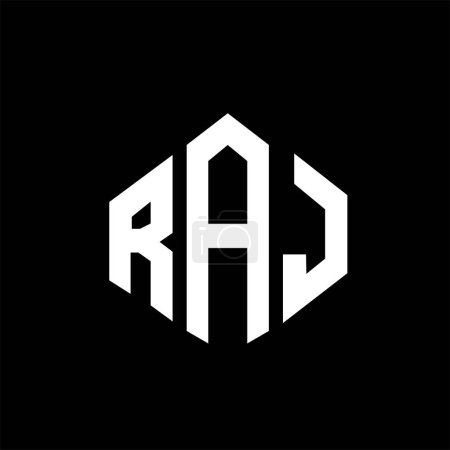 Ilustración de RAJ letter logo design with polygon shape. RAJ polygon and cube shape logo design. RAJ hexagon vector logo template white and black colors. RAJ monogram, business and real estate logo. - Imagen libre de derechos