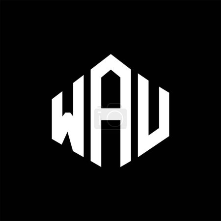 Téléchargez les illustrations : WAU lettre logo design avec forme de polygone. Logo en forme de cube et polygone WAU. Modèle de logo vectoriel WAU hexagone couleurs blanches et noires. Monogramme WAU, logo commercial et immobilier. - en licence libre de droit