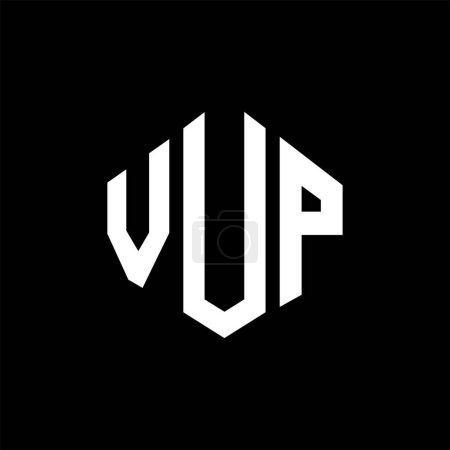 Illustration for VUP letter logo design with polygon shape. VUP polygon and cube shape logo design. VUP hexagon vector logo template white and black colors. VUP monogram, business and real estate logo. - Royalty Free Image