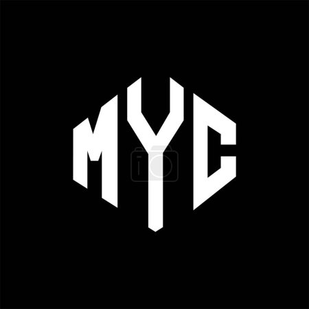 Illustration for MYC letter logo design with polygon shape. MYC polygon and cube shape logo design. MYC hexagon vector logo template white and black colors. MYC monogram, business and real estate logo. - Royalty Free Image
