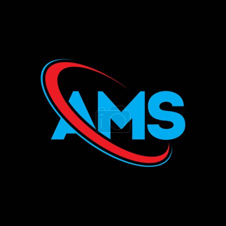 Ilustración de Logotipo AMS. Carta AMS. Diseño del logotipo de la letra AMS. Logotipo inicial de AMS vinculado con el círculo y el logotipo del monograma en mayúsculas. Tipografía AMS para marca tecnológica, empresarial e inmobiliaria. - Imagen libre de derechos