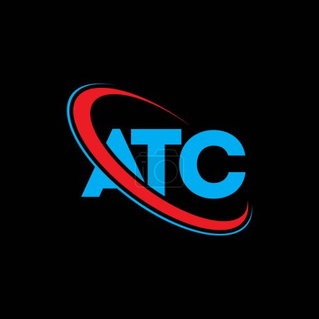 Téléchargez les illustrations : Logo ATC. Lettre de l'ATC. ATC lettre logo design. Initiales logo ATC lié à cercle et logo monogramme majuscule. Typographie ATC pour la technologie, les affaires et la marque immobilière. - en licence libre de droit