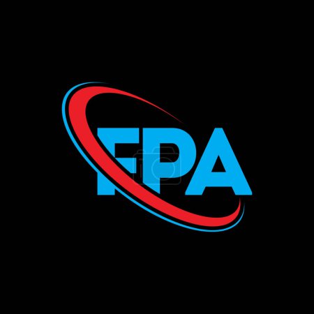 Ilustración de Logo de la FPA. Carta de la FPA. Diseño del logotipo de la letra FPA. Logo inicial del FPA vinculado con el logotipo del círculo y del monograma en mayúsculas. Tipografía FPA para marca tecnológica, empresarial e inmobiliaria. - Imagen libre de derechos