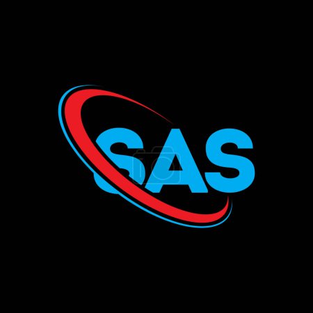 Illustration for SAS logo. SAS letter. SAS letter logo design. Initials SAS logo linked with circle and uppercase monogram logo. SAS typography for technology, business and real estate brand. - Royalty Free Image