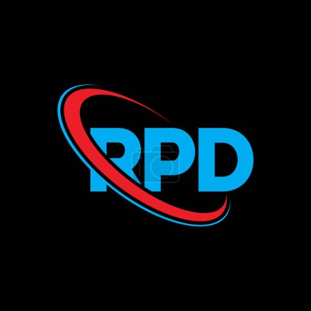 Ilustración de Logo de RPD. Carta de la policía. Diseño del logotipo de la letra RPD. Logotipo inicial del RPD vinculado con el círculo y el logotipo del monograma en mayúsculas. Tipografía RPD para marca tecnológica, empresarial e inmobiliaria. - Imagen libre de derechos