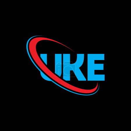Illustration for UKE logo. UKE letter. UKE letter logo design. Initials UKE logo linked with circle and uppercase monogram logo. UKE typography for technology, business and real estate brand. - Royalty Free Image