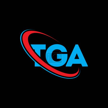 Illustration for TGA logo. TGA letter. TGA letter logo design. Initials TGA logo linked with circle and uppercase monogram logo. TGA typography for technology, business and real estate brand. - Royalty Free Image