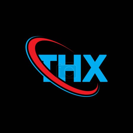 Ilustración de Logo THX. Carta THX. Diseño del logotipo de la letra THX. Inicial logotipo THX vinculado con el círculo y el logotipo monograma en mayúsculas. Tipografía THX para marca tecnológica, empresarial e inmobiliaria. - Imagen libre de derechos