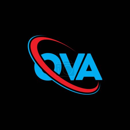 Ilustración de Logo OVA. Carta OVA. Diseño del logotipo de la carta OVA. Logotipo inicial del OVA vinculado con el círculo y el logotipo del monograma en mayúsculas. Tipografía OVA para marca tecnológica, empresarial e inmobiliaria. - Imagen libre de derechos