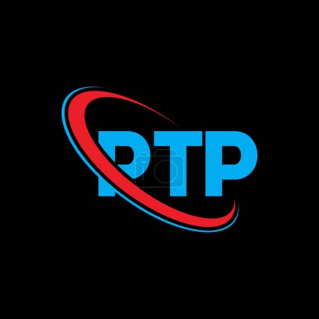Ilustración de Logo PTP. Carta PTP. Diseño del logotipo de la letra PTP. Logotipo inicial de PTP vinculado con el círculo y el logotipo del monograma en mayúsculas. Tipografía PTP para marca tecnológica, empresarial e inmobiliaria. - Imagen libre de derechos
