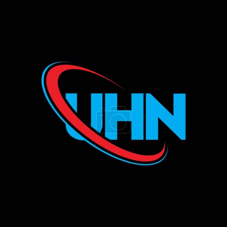Téléchargez les illustrations : Logo UHN. Lettre de l'UHN. UHN lettre logo design. Initiales Logo UHN lié au logo monogram cercle et majuscule. Typographie UHN pour la marque technologique, commerciale et immobilière. - en licence libre de droit