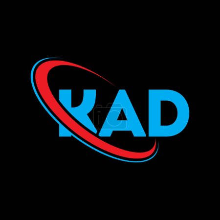 Ilustración de Logo de KAD. Carta de KAD. Diseño del logotipo de la letra KAD. Inicial Logotipo de KAD vinculado con círculo y monograma en mayúsculas. Tipografía KAD para marca tecnológica, empresarial e inmobiliaria. - Imagen libre de derechos