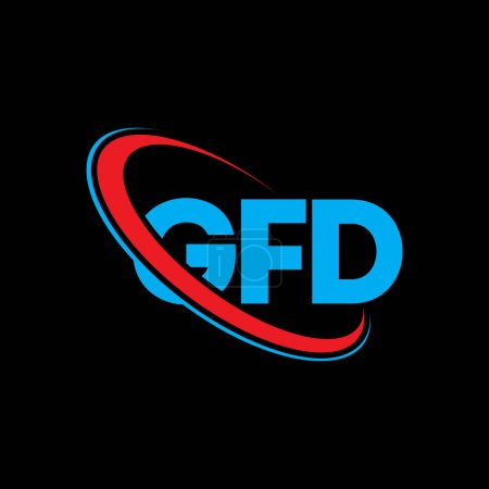 Ilustración de Logotipo GFD. Carta del GFD. Diseño del logotipo de la letra GFD. Inicial logotipo GFD vinculado con el círculo y el logotipo del monograma en mayúsculas. Tipografía GFD para marca tecnológica, empresarial e inmobiliaria. - Imagen libre de derechos