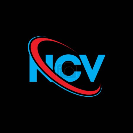 Ilustración de Logo del NCV. Carta del NCV. Diseño del logotipo de la carta NCV. Logotipo inicial del NCV vinculado con el logotipo del círculo y del monograma en mayúsculas. Tipografía NCV para marca tecnológica, empresarial e inmobiliaria. - Imagen libre de derechos