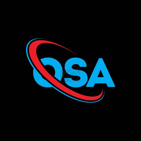 Ilustración de Logo de OSA. Carta de la OSA. Diseño del logotipo de la letra OSA. Inicial OSA logo vinculado con círculo y logo monograma en mayúsculas. Tipografía OSA para marca tecnológica, empresarial e inmobiliaria. - Imagen libre de derechos