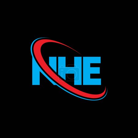 Ilustración de Logo de NHE. Carta de NHE. Diseño del logotipo de la letra NHE. Logotipo inicial de NHE vinculado con el círculo y el logotipo del monograma en mayúsculas. Tipografía NHE para marca tecnológica, empresarial e inmobiliaria. - Imagen libre de derechos